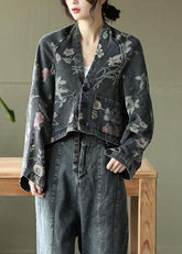 Schwarzes Denim-Oberteil mit Fledermausärmeln und Print